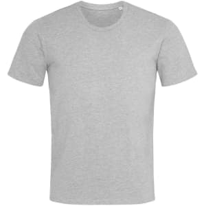 A grey Men's Relax Crew Neck t-shirt with short sleeves and a simple design. It features a logo.