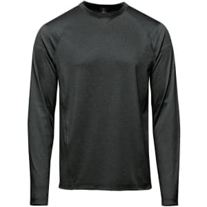 A long-sleeve men's t-shirt in dark green with a round neckline and a logo on the front.