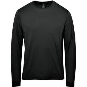 A long-sleeve black t-shirt with a round neckline and a simple design. It features a logo on the label.
