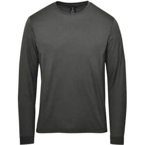 A long-sleeve t-shirt in a dark olive green colour with a simple design and a logo.