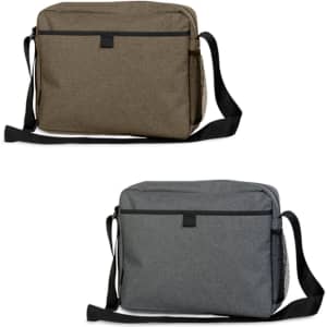 A practical satchel available in olive green and grey, featuring a shoulder strap and a side mesh pocket.
