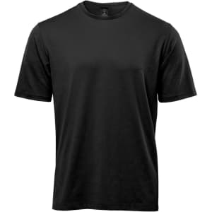 A black men's t-shirt with short sleeves and a simple design, featuring a logo on the front.