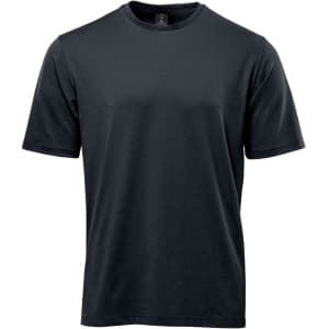 A black men's t-shirt with short sleeves and a crew neckline, featuring a logo.