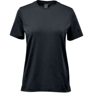 A women's t-shirt in dark green with short sleeves and a crew neckline. It features a logo.