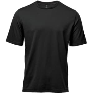 A black men's T-shirt featuring short sleeves and a simple design, with a logo on the front.