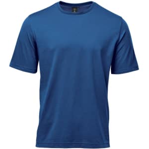 A blue men's t-shirt with short sleeves, featuring a logo on the front.