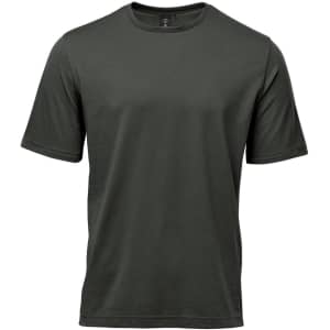 A dark green men's t-shirt featuring short sleeves and a crew neckline. It has a logo on it.