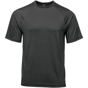 A dark grey men's t-shirt with short sleeves and a logo on the upper chest. Designed for comfort and performance.