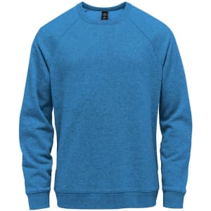 A blue crew neck fleece jumper with long sleeves and a regular fit. It features a simple design and a logo.