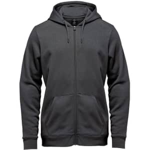 Men's Monashee Fleece Full Zip Hoody in dark grey, featuring a zip front and spacious pockets. Includes a logo.