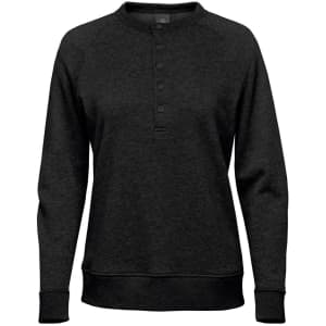 A black Women's Monashee Henley shirt featuring a button neckline and long sleeves. The fabric has a textured appearance.