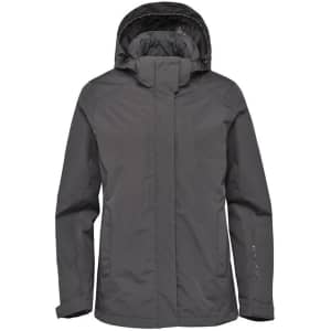 A women's Magellan System jacket in grey with a hood and a logo. It features a sleek, modern design.