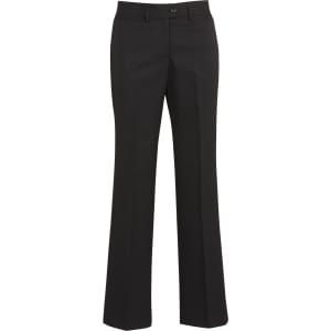 Black women's relaxed pants with a straight leg design, featuring a waistband and a logo.