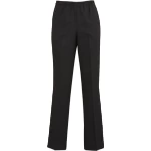 A pair of black women's easy fit pants with an elastic waistband, featured in a straight leg style.