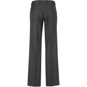 A pair of women's cool stretch adjustable waist pants in dark grey, featuring a straight-leg design and a logo.