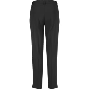 A pair of black slim leg women's pants with a simple design and no visible adornments.