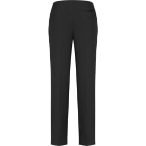 A pair of black slim leg pants with a bandless design and a back pocket, featuring a simple, elegant style.