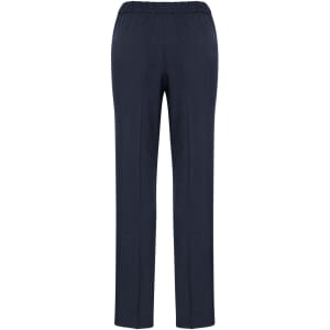 A pair of navy blue women's pants with an elastic waistband, featuring a straight leg design and no visible detailing.