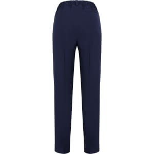 A pair of women's bandless elastic waist pants in navy, featuring a smooth fabric and a back pocket.