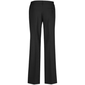 A pair of black relaxed women's slacks, featuring a straight leg design and a rear pocket.