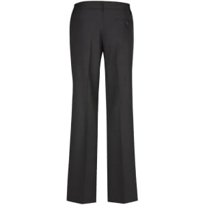 A pair of women's relaxed fit slacks in dark grey, featuring a back pocket and a tailored design.
