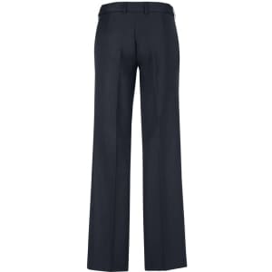 A pair of women's comfort wool stretch adjustable waist pants in dark grey, viewed from the back.