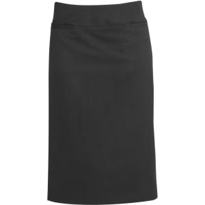 A black lined skirt featuring a relaxed fit design and a smooth texture. It includes a logo on the waistband.