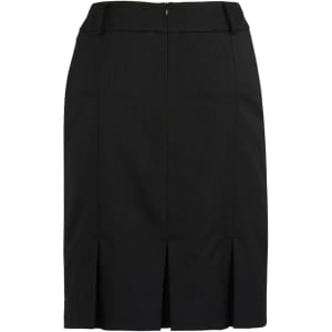 A black multi-pleat skirt featuring a fitted design and waistband, suitable for various occasions.