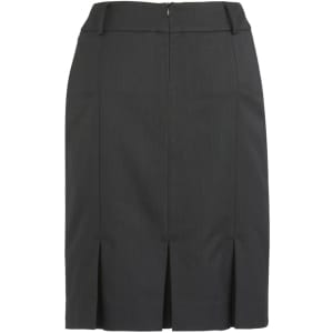 A black multi-pleat skirt with a zip closure and tailored design. It features subtle pleats at the front.