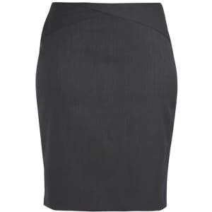 A fitted black skirt with a chevron design and a smooth texture, featuring a subtle waistband.