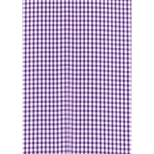 A checkered fabric featuring a purple and white gingham pattern. The design consists of small squares.