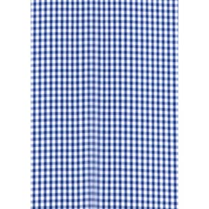 A blue and white gingham patterned fabric, featuring a checkered design suitable for a button-up shirt.