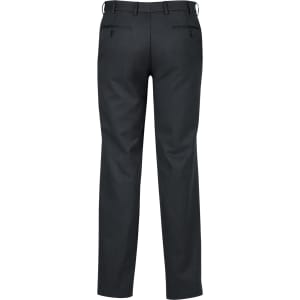 Mens cool stretch adjustable waist pants in dark grey, featuring a classic straight fit and back pockets, with branding.