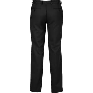 Men's adjustable waist pants in black, featuring a sleek design and two back pockets. Includes a logo detail.