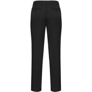 A pair of black slimline pants featuring a tailored fit and two back pockets. The design includes a subtle logo.