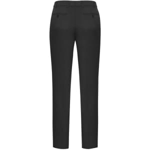 Men's slimline pants in dark grey wool stretch fabric, featuring a tailored design and back pockets.