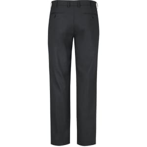 A pair of men's adjustable waist slacks in dark grey with a smooth finish and back pockets.