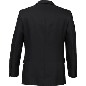 A black men's classic jacket featuring a two-button design and a structured fit, with a visible logo.