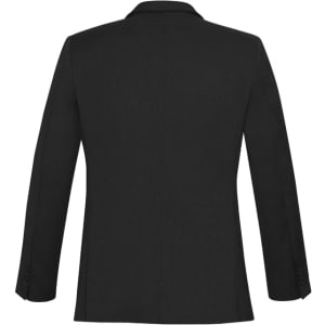 A slimline black men's jacket with a tailored fit and long sleeves, featuring a back view and no visible branding.
