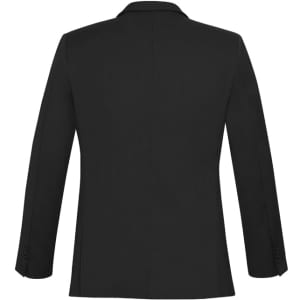 A black men's slimline jacket with long sleeves and a single rear vent, featuring a tailored fit.
