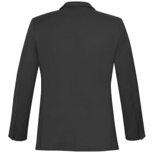 A black slimline jacket for men featuring a simple design and a smooth finish, showcasing the back view.