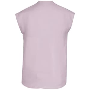 A women's blouse in light pink, featuring a simple cut and a sleeveless design. It has a logo on the back.