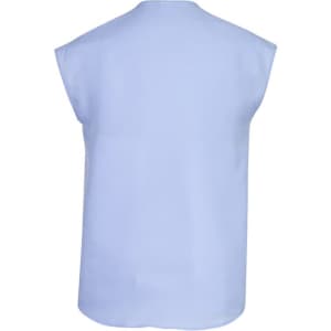 A light blue women's blouse with a relaxed fit and cap sleeves, featuring a simple design and no visible branding.