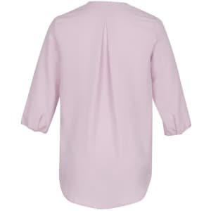 A light pink women's longline blouse with three-quarter sleeves and a central pleat at the back.