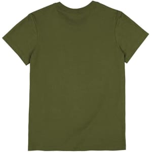 An olive green women's short sleeve tee with a plain back design and a small logo.