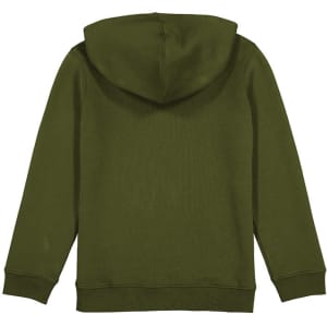 A green hoodie with a hood and long sleeves, featuring a simple design and ribbed cuffs.