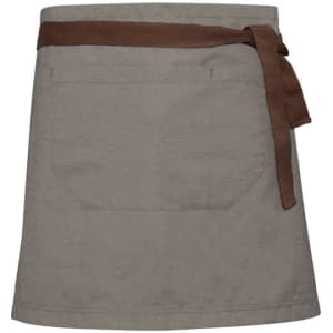 An olive green waist strap with a brown tie, featuring a pocket on the front. It has a logo on the waistband.