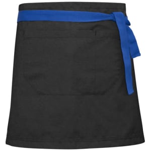 A black waist strap with a blue tie, featuring a back pocket, designed for chefwear uniforms.