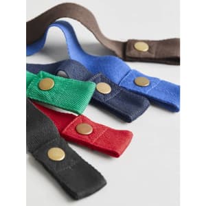 Urban Waist Straps in brown, blue, green, red, navy, and black, featuring metal snaps on each strap.