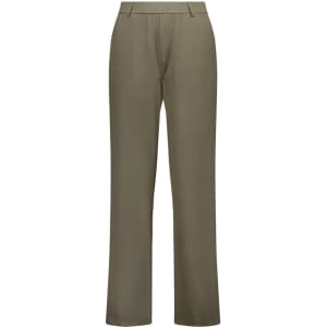 A pair of women's soft stretch pants in an olive green shade, featuring a straight-leg design.